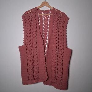 Vintage Crochet Vest Handknit Dusty Pink Grandmacore